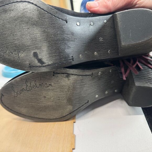 SALE Black Suede Sam Edelman ankle Booties with tassels SZ 10 - Picture 8 of 12